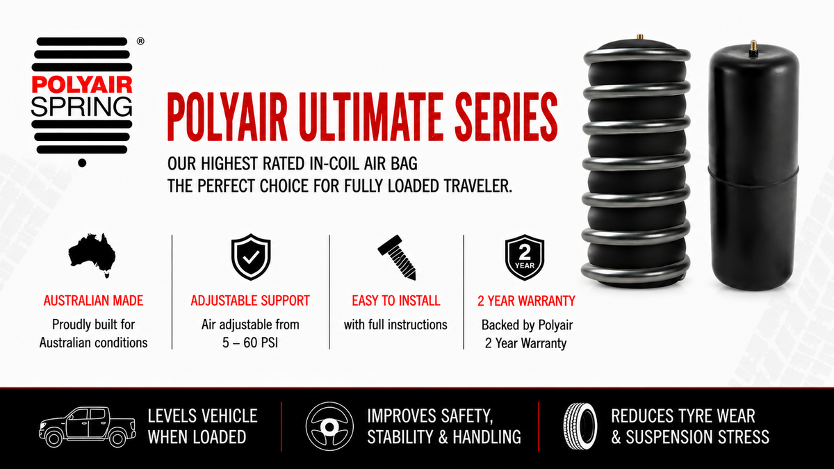 Polyair Ultimate Series in-coil airbag suspension for fully loaded 4WD vehicles and touring